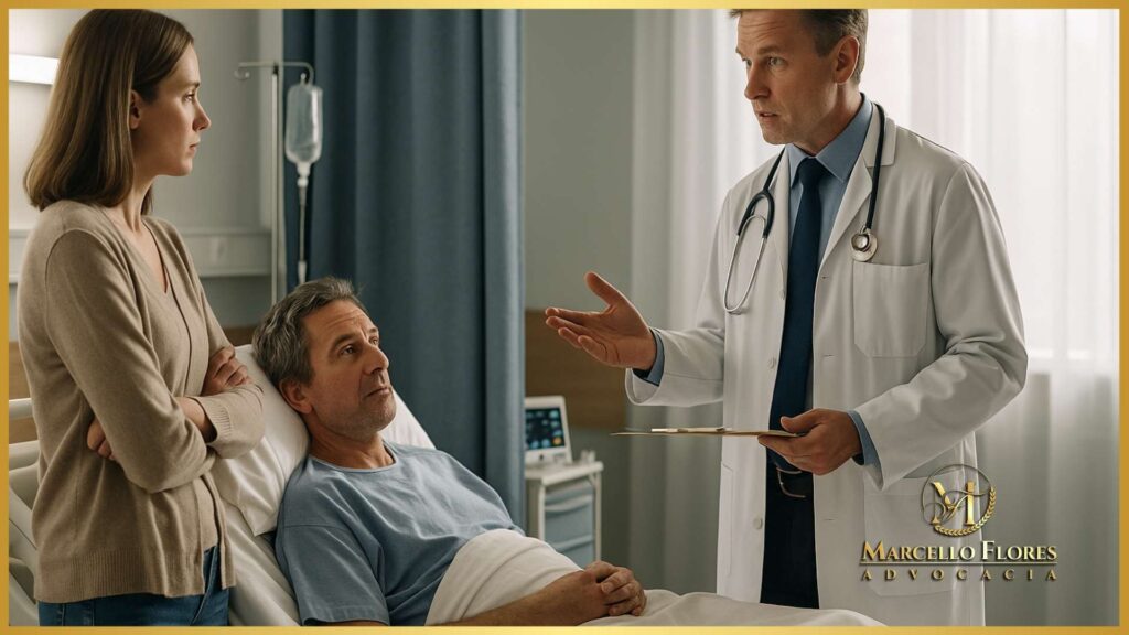 paciente em leito sendo informado sobre alta médica antecipada