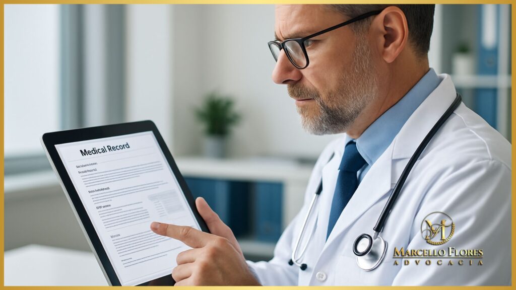 Médico revisando prontuário digital com foco em segurança e conformidade à LGPD