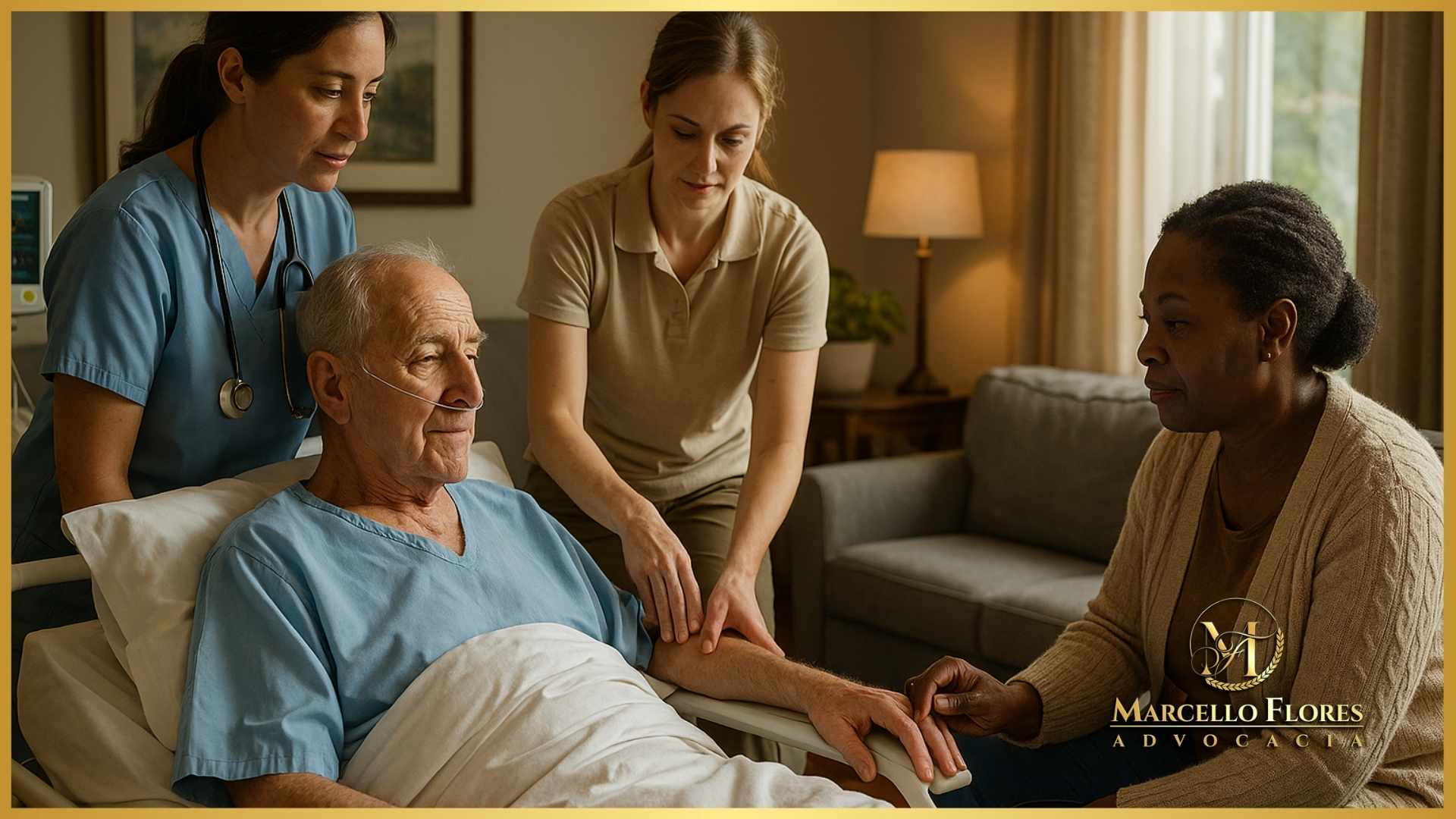 equipe multiprofissional de saúde atendendo paciente em casa