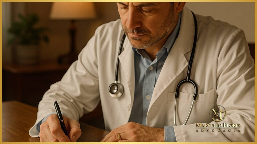 médico redigindo relatório médico para home care