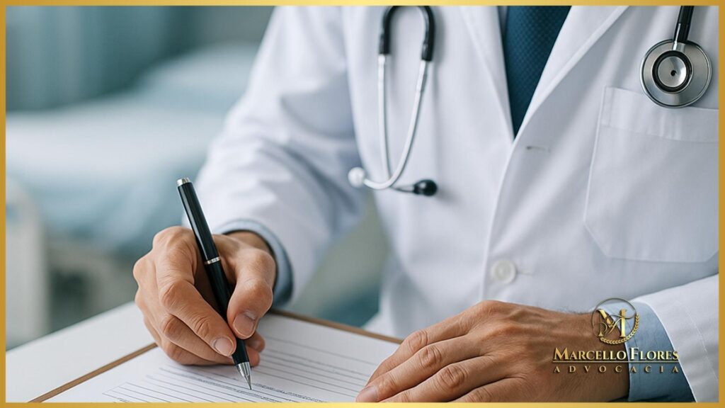 Médico preenchendo relatório clínico para OPME